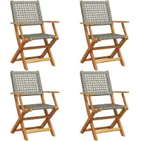 vidaXL Gartenstühle 4 Stk. Klappbar Grau Poly Rattan & Massivholz