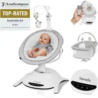 Lionelo Babywippe Bella SET 2in1, 360 Grad, Elektrisch drehbar, für Babys bis zu 9 kg, Rückenverstellung - Grau