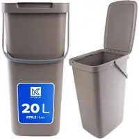 Kadax Abfallbehälter mit Deckel und Griff, Abfalleimer aus Plastik, Mülleimer für die Mülltrennung (Braun, 20L)