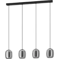 Eglo Hängelampe Ciampino, Pendelleuchte 4-flammig über Esstisch, elegante Esszimmerlampe aus Metall in Schwarz und Rauchglas, E27 Fassung, 97,5 cm