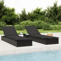 vidaXL "2024"cloris Sonnenliegen 2 Stk. mit Tisch Schwarz Poly Rattan - Gartenliegen CHY37942426