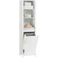 SoBuy Hochschrank mit ausklappbarem Wäschesack Schmaler Badezimmer Schrank Badezimmermöbel aus Holz Platzsparendes Badregal Weiß 45x171x35cm BZR102-W