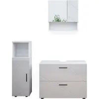 Vicco Badmöbel-Set Irma Weiß Hochglanz 3 Teile, mit Midischrank, Model 38070