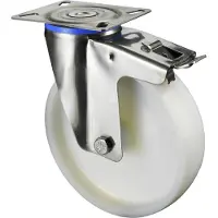BS Rollen Lenkrolle A90 mit Totalfeststeller Durchmesser 100mm Tragfähigkeit 120kg Kunststoff-Rad weiß Platte 95x80mm - H120.A90.100
