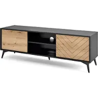 Selsey Boulia - TV-Lowboard Schwarz mit Fischgrätfronten in Eiche, 154 cm