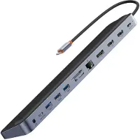 Baseus WKSX030213, USB 3.2 Gen 1 (3.1 Gen 1) Type-C, HDMI, RJ-45, DisplayPort, USB 3.0, 3.5mm, USB Typ-C, 5000 Mbit/s, Schwarz