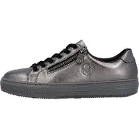 Rieker Sneaker , Damen, Gr. 39, Synthetik, silber (silberfarben), Leder, metallic, Schuhe Sneaker, mit Memosoft-Innensohle, Freizeitschuh, Halbschuh, Schnürschuh