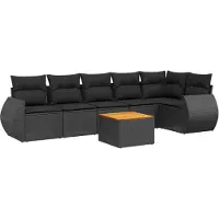 vidaXL 7-tlg. Garten-Sofagarnitur mit Kissen Schwarz Poly Rattan
