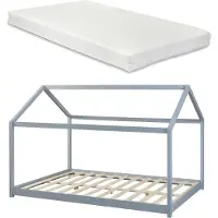 En.casa Kinderbett 'Cerro' Hausbett mit Matratze 140x200cm Grau
