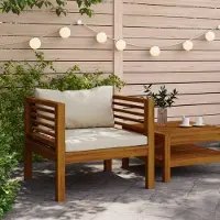 vidaXL Möbel Gartenstuhl mit Cremeweißen Kissen Massivholz Akazie - Gartenstühle 316294