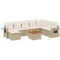 vidaXL 9-tlg. Garten-Sofagarnitur mit Kissen Beige Poly Rattan