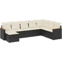 vidaXL 8-tlg. Garten-Sofagarnitur mit Kissen Schwarz Poly Rattan