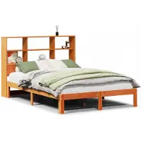 Syfax Massivholzbett mit Regal ohne Matratze Wachsbraun 140x190 cm
