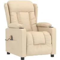 Syfax Massagesessel Creme Stoff mit 6-Punkt-Vibrationsmassage, manueller Liegefunktion und 2 Getränkehaltern, 72,5x136,5x81 cm