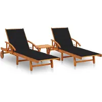 Syfax Sonnenliegen 2 Stk. mit Tisch und Auflagen Massivholz Akazie