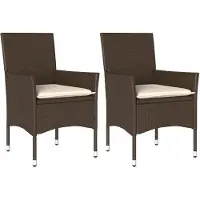 vidaXL Gartenstühle mit Kissen 2 Stk. Braun Poly Rattan