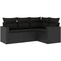 vidaXL 4-tlg. Garten-Sofagarnitur mit Kissen Schwarz Poly Rattan