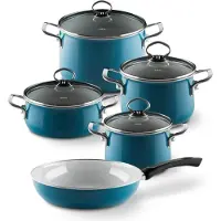 Riess 0558-010 Emaille Topfset 5-tlg. Nouvelle extra stark, Aquamarine