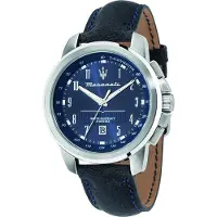 Maserati Herren Uhr Successo Analog Quarzwerk Leder Armband blau UMAR8851121003