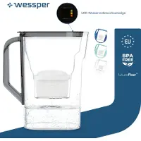 Wessper 2,7 L Wasserfilterkanne kompatibel mit Brita Maxtra für Kühlschranktür mit manueller Filterverschleißanzeige | 1x Wasserfilter – Schwarz