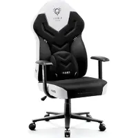 Diablo X-Gamer 2.0 Gaming Stuhl Bürostuhl Stoffbezug Ergonomisches Design Lendenwirbelkissen Softpadauflage Farbe: Schwarz-Weiß