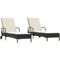 Syfax Sonnenliegen mit Auflagen 2 Stk. Schwarz Poly Rattan