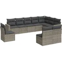 vidaXL 10-tlg. Garten-Sofagarnitur mit Kissen Grau Poly Rattan