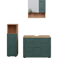 Vicco Badmöbel-Set Irma Grün/Goldkraft Eiche 3 Teile, mit Midischrank, Model 47197