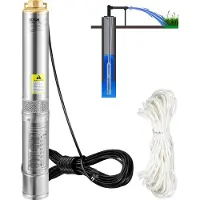 Vevor 88,9 mm Tiefbrunnenpumpe 750W Brunnenpumpe 105L/min Tauchpumpe max. Förderhöhe 62m Rohrpumpe 230V 50Hz Sandpumpe IP68 Wasserpumpe mit 20m Kabel Pumpe Ideal zur Bewässerung oder Wasser-Versorgung