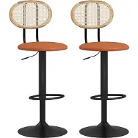 HOMCOM 2er-Set Barhocker, höhenverstellbare Barstühle mit Rattan-Rückenlehne und Fußstütze, moderner Hochhocker, Holzstruktur, brauner Kunststoffbezug
