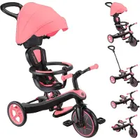 Globber EXPLORER TRIKE 4in1 – Kinderwagen, Dreirad und Laufrad, 10/8,5 Zoll, TPR-Sitz, höhenverstellbar, coral pink