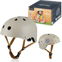 Lionelo Schutzhelm für Kinder Helmet verstellbar 50-56 cm, Kinnschutz, Intertek er Helm für Mädchen und Jungen, Größe S - Beige