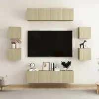 vidaXL "Rabatt" 8-tlg. TV-Schrank-Set - Hängend Wohnwand Modern - Sonoma-Eiche Holzwerkstoff - TV-Schränke CC3141