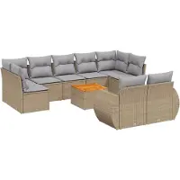 vidaXL 10-tlg. Garten-Sofagarnitur mit Kissen Beige Poly Rattan