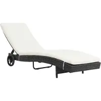 Syfax Sonnenliege mit Rollen und Auflage Poly Rattan Schwarz