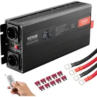 Vevor Wechselrichter mit reiner Sinuswelle 3000W DC12V AC 230 V Spannungswandler 2 AC-Steckdosen 2 USB-Anschlüssen 1 Typ-C-Anschluss LCD-Display und Fernbedienung für große Haushaltsgeräte