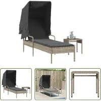 The Living Store Sonnenliege mit Dach und Tisch Hellgrau Poly Rattan
