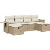vidaXL 6-tlg. Garten-Sofagarnitur mit Kissen Beige Poly Rattan