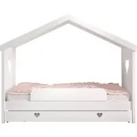 Vipack Hausbett Amori mit Absturzschutz, Liegefläche 90 x 200 cm, inkl. Rolllattenrost und Bettschublade, Ausf. Kiefer und MDF weiß lackiert