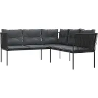 vidaXL Gartensofa in L-Form mit Kissen Schwarz Stahl und Textilene