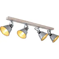 Globo Lighting Strahler Holz weiß, goldfarben patiniert, Metall, Schirm zinkfarben, LxH: 820x240mm, exkl. 4x E27 60W 230V