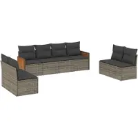 vidaXL 8-tlg. Garten-Sofagarnitur mit Kissen Grau Poly Rattan