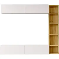 Rebecca Mobili Wohnwand Hilba 143,5x169x26 Spanplatte Weiß Hellbraun Modern SET 3 stk