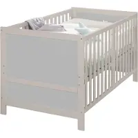 Roba Babybett EASY SLEEP 70 x 140 cm inkl. Umbauecken - Mitwachsendes Gitterbett 3-fach höhenverstellbar - 3 Schlupfsprossen - Holz natur / grau