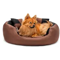 Lionto Hundebett, stilvolles 4-in-1 Hundekörbchen, wasserabweisend, kratzfest & pflegeleicht, 65x50 cm, schwarz/braun