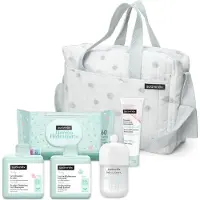 Suavinex , Baby-Trolley mit Kosmetik: Gel Shampoo Syndet 300 ml + Feuchtigkeitsspendende Lotion 300 ml + Salbe 75 ml + Baby Cologne 100 ml + Tücher 72 Stück Mint Blau tasche