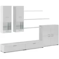 Skraut Home Glanzlack Wohnwand, Wohnzimmerschrank, Anbauwand, Esszimmer mit LEDs, weiß matt und weiß lackiert, 300x42x189cm