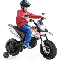 Costway Aprilia Elektro Motorrad Kinder, 12V Kindermotorrad mit Stützrädern & Musik & Scheinwerfer, für Kinder 3 - 8 Jahren (Weiß)