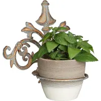 Relaxdays Wand Blumenhalter Barock, Gusseisen, Vintage Blumentopfhalter für draußen, Blumentopfring Ø 13,5 cm, gold-grau