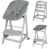 Roba Born Up Treppenhochstuhl, Set 2in1, 'Stone gesteppt', Hochstuhl in Taupe mit Liegefunktion, ab Geburt